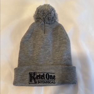 Gray Knit Beanie with Pom-pom and Cuff